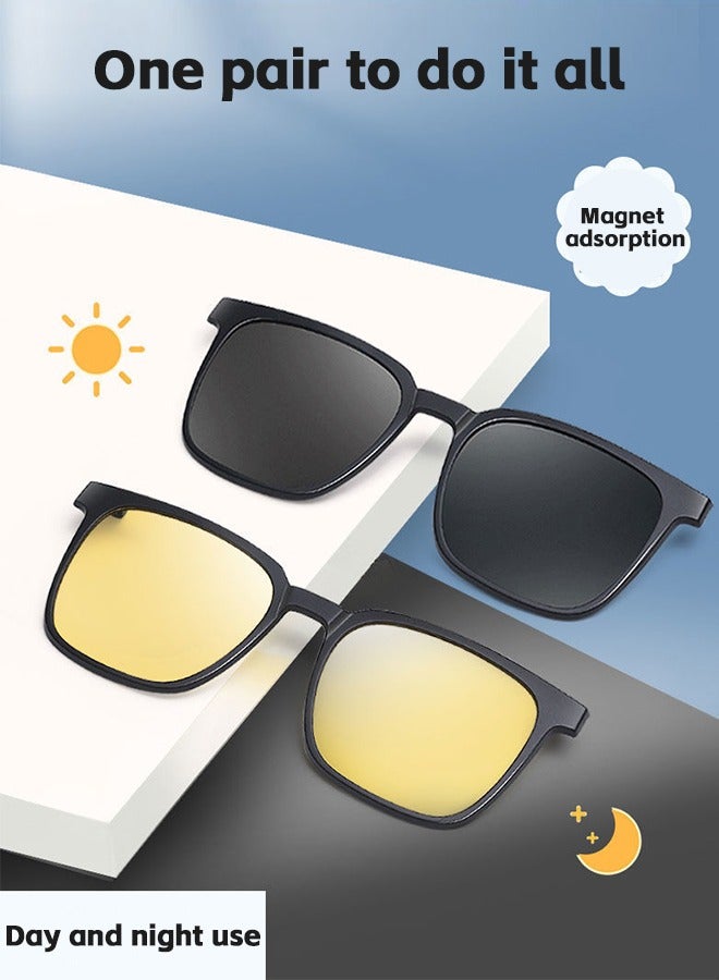 3 In 1 Magnetic Polarized Clip-On Sunglasses Set, Blue Light Blocking Glasses with Magnetic Polarized Lenses and Magnetic Night Vision Lenses, Versatile Glasses for Men and Women for Day and Night - Image 4